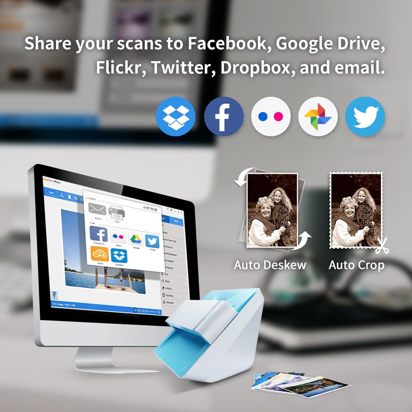 Plustek Foto-Scanner – ePhoto Z300 German Design Award 2018, scannt 4x6 Fotos in 2 s, automatische Ausrichtung und CCD-Sensor. Unterstützt Mac und PC.