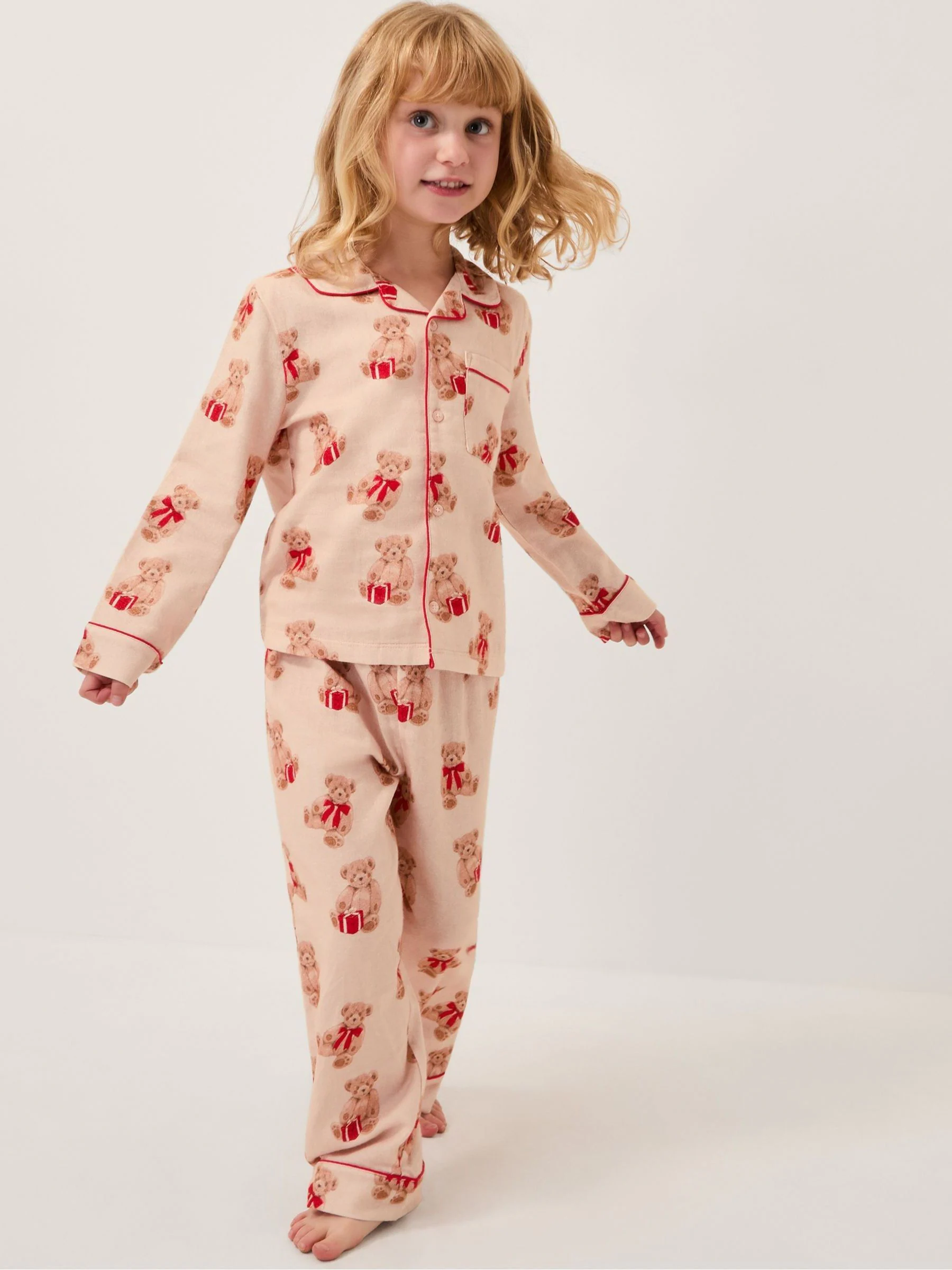 Monsoon Teddy Bear Print Long Christmas Pyjamas Set