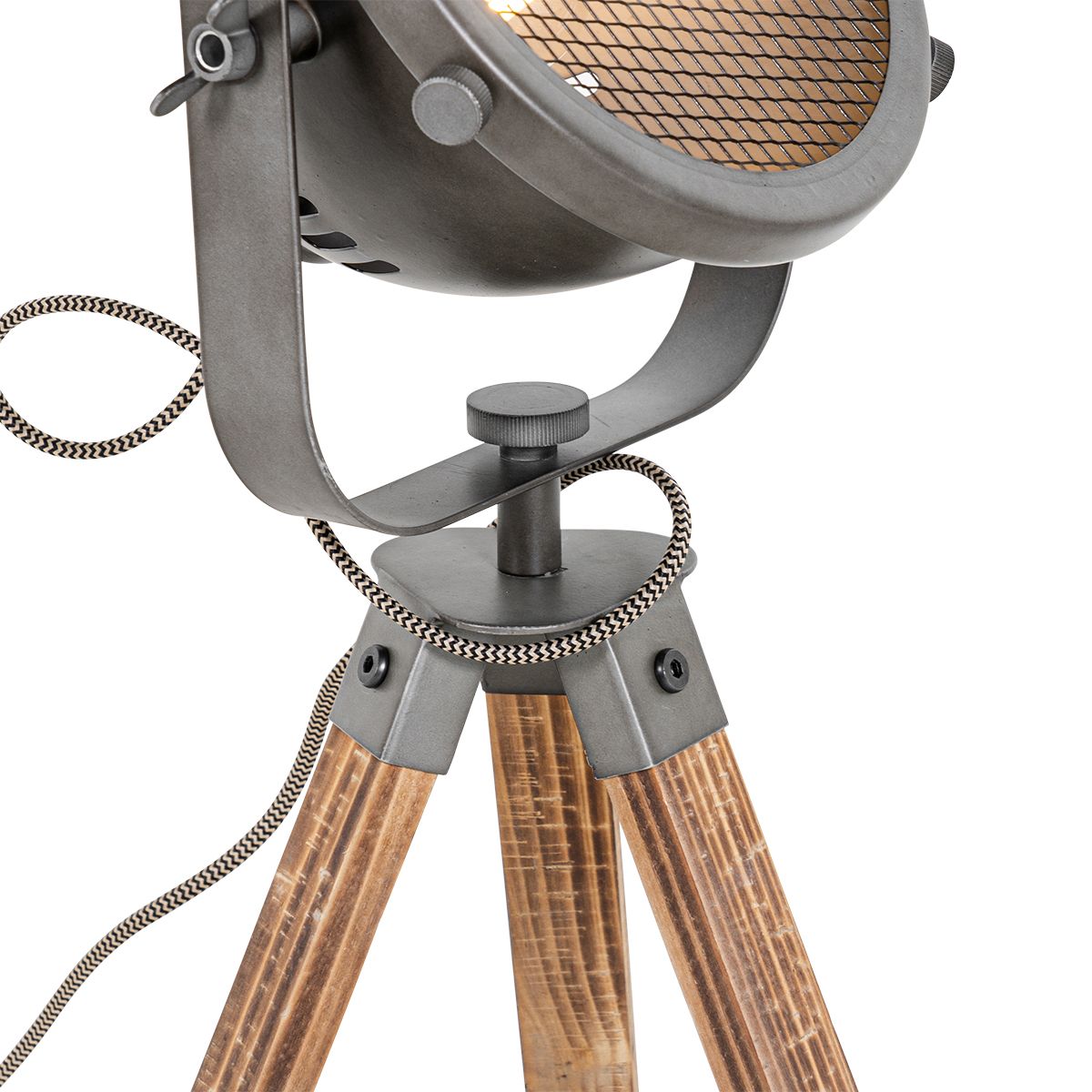 Industriële tafellamp tripod staal met hout kantelbaar - Emado