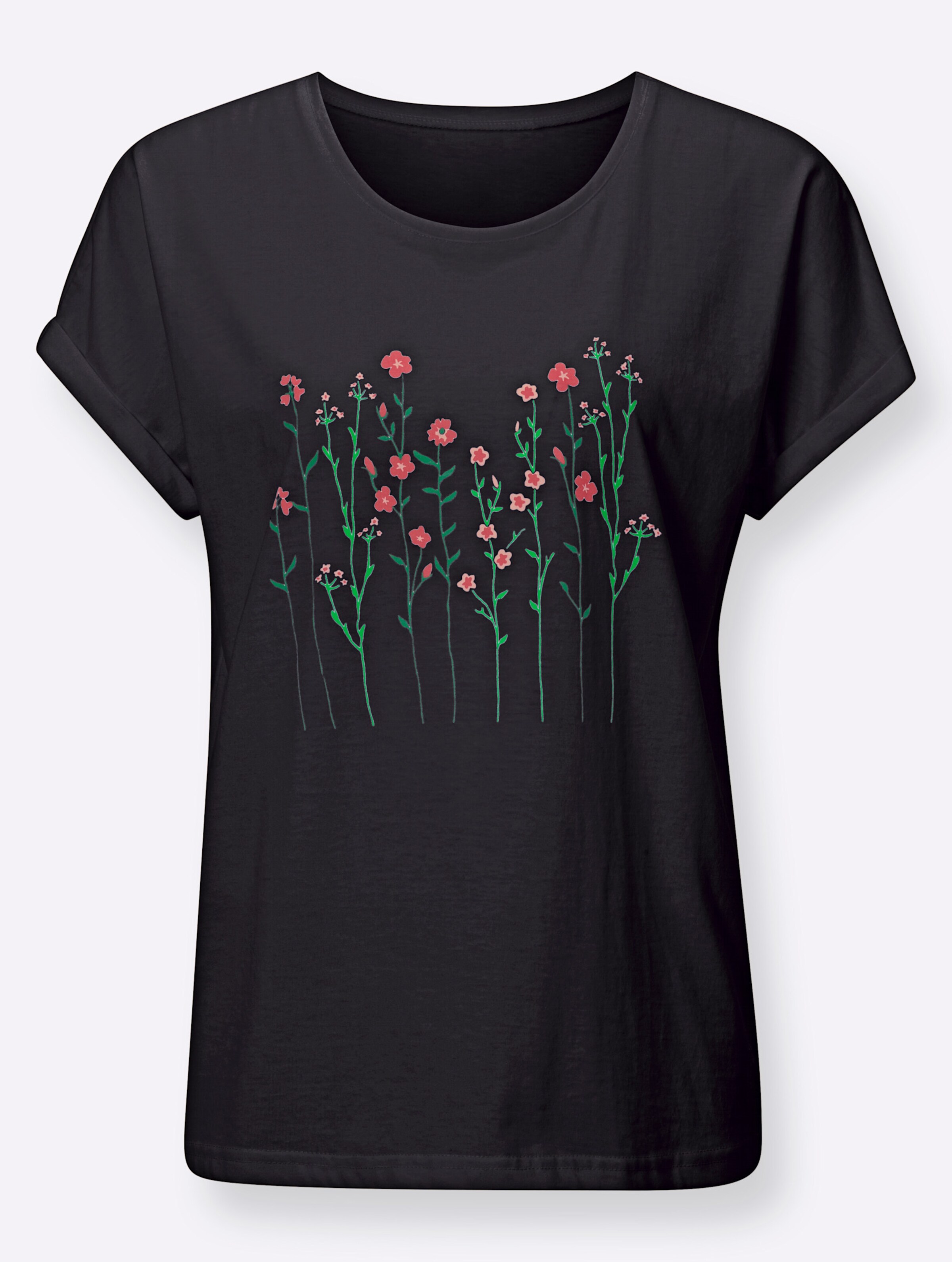 Rundhalsshirt in schwarz-bedruckt