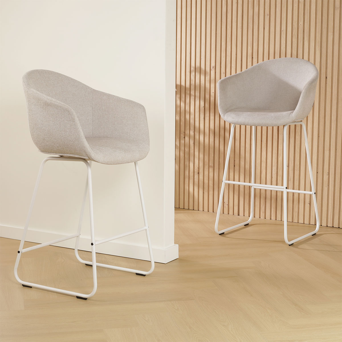 Barkruk Nino-Otis barkruk beige - wit onderstel - 65 cm