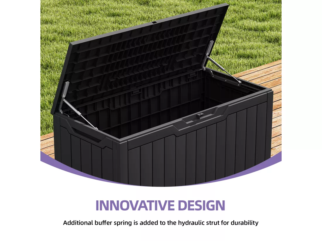 YITAHOME Boîte de Terrasse en Résine - 380L - 115 x 55 x 58.5 CM - Intempéries - Verrouillable - Noir