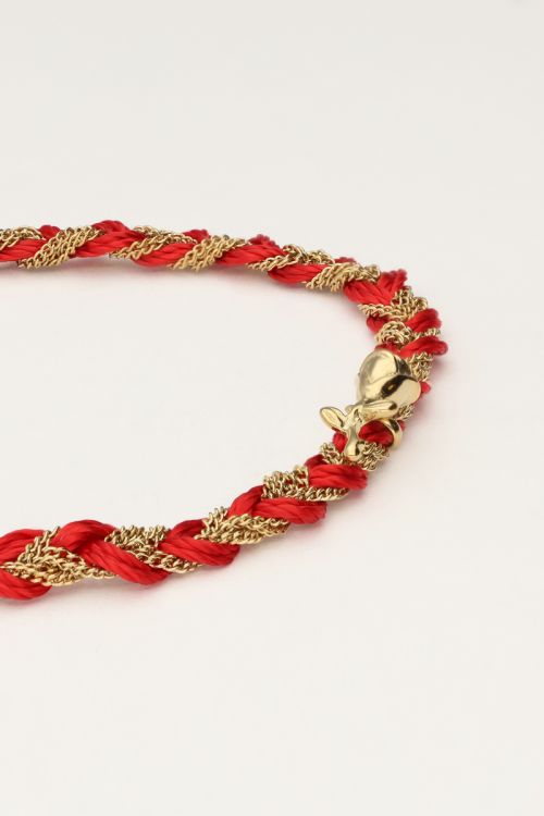 Rode gevlochten armband met bedel