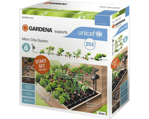 GARDENA Micro-Drip Startset Beet automatische bewateringsset (voor maximaal 35 planten) ten behoeve van UNICEF