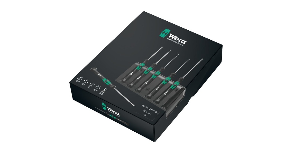 Wera2067/6 Elektronica TORX BO schroevendraaierset + Rek  (Zwart/groen, 6-delig)