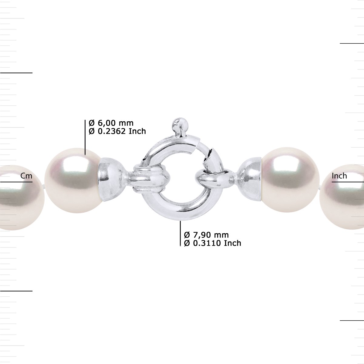 Collier Rang Perles AKOYA JAPONAISE Rondes 6,5 mm Fermoir Prestige Or Blanc 18 Carats