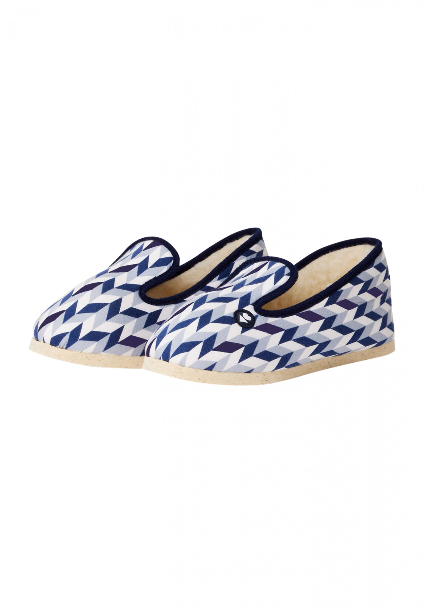 Chaussons d'intérieur en laine-Pantoufles Chevron Bleu Blanc Noir