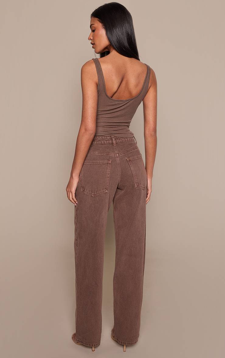 Washed Brown Jean Tall Taille Mi-haute Coupe Large