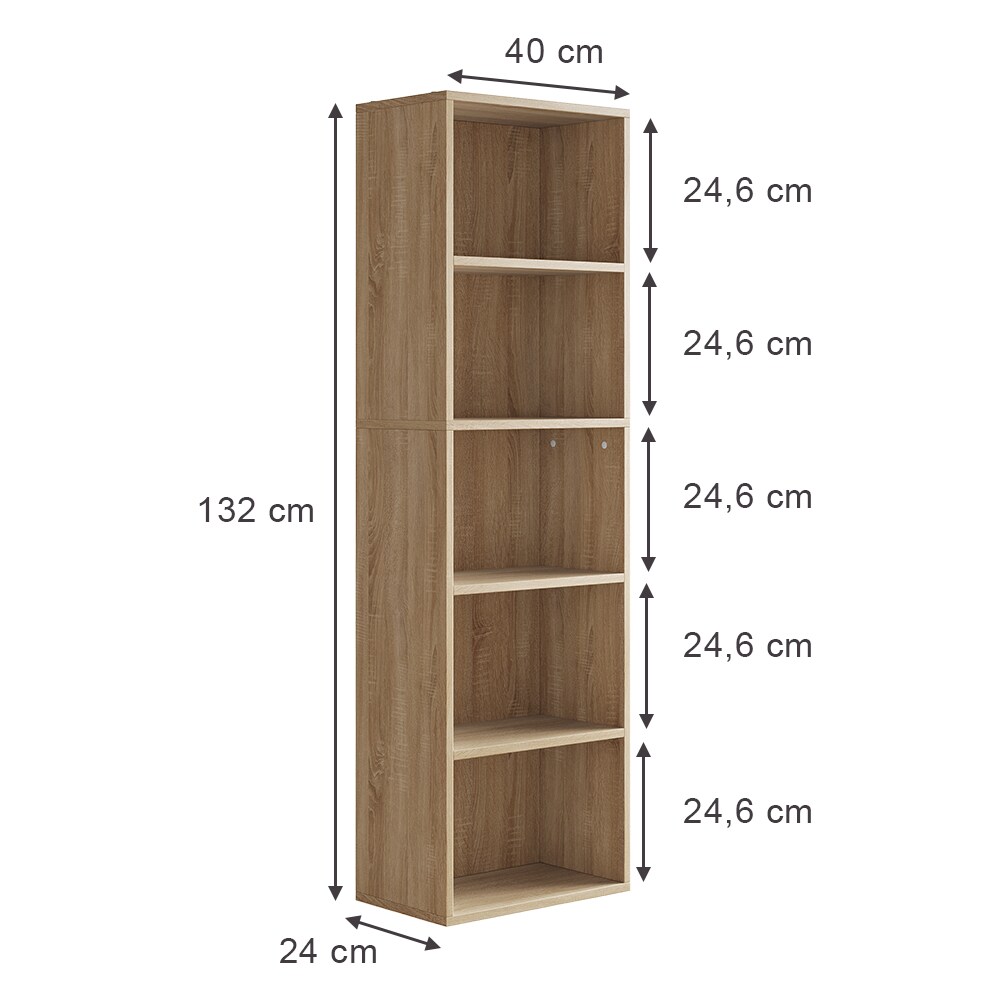 Vicco Bücherregal Bob Eiche 40 x 132 cm mit 5 Fächern
