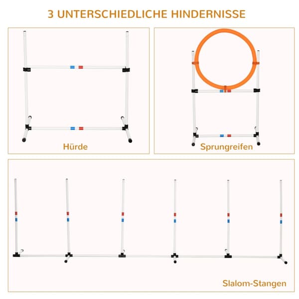 3-Delt Dog Agility Set Trening For Kjæledyr Hunde Treningssett Inkluderer Pose Lett Å Bære Plast Hvit + Gul