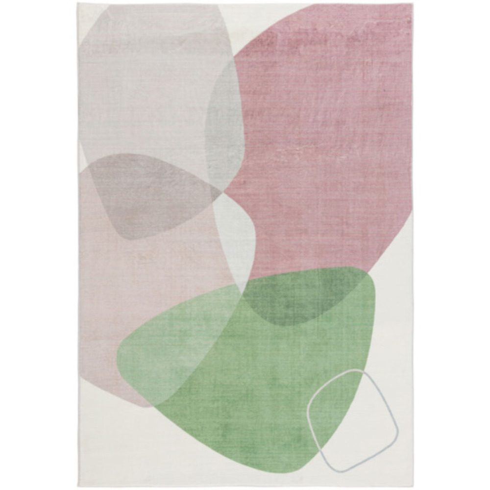 Tapis doux en fausse fourrure - galet - rose et vert - 160 x 230 cm