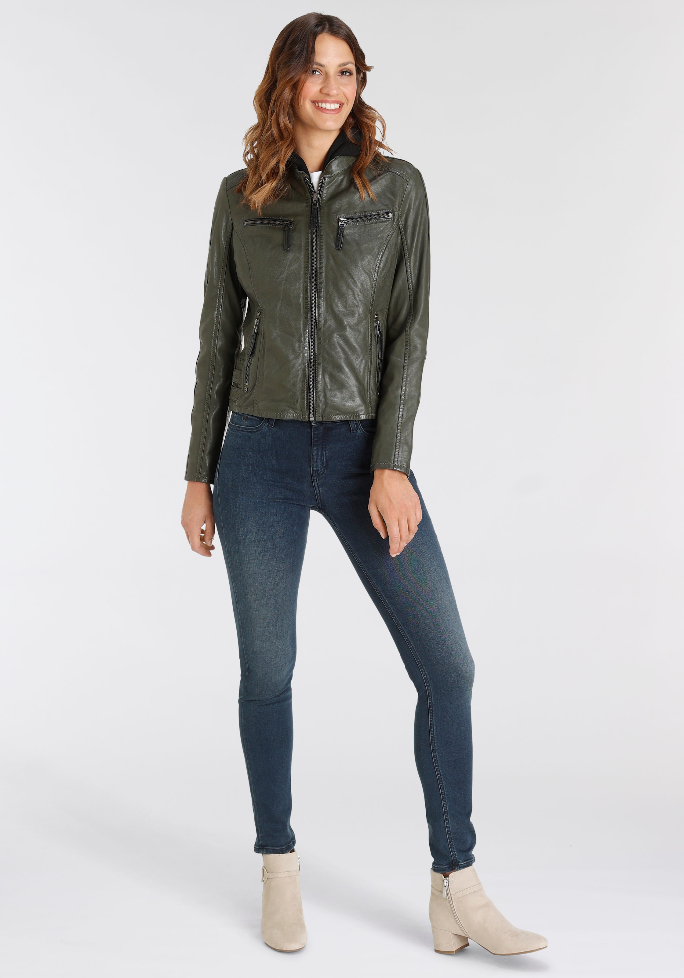 Mauritius Lederjacke »GWRanja« mitKapuze mit kontrastfarbigen Details