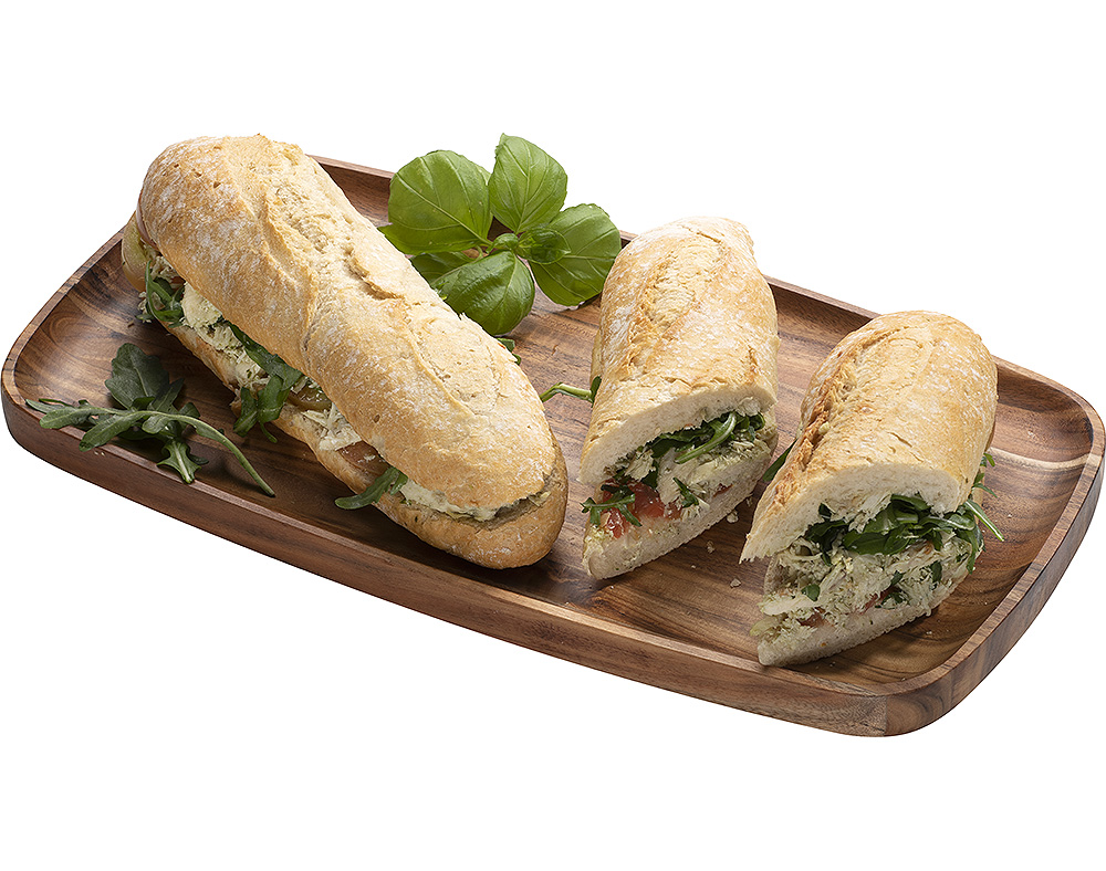 BAGUETE RÚSTICA COM FRANGO E PESTO UN
