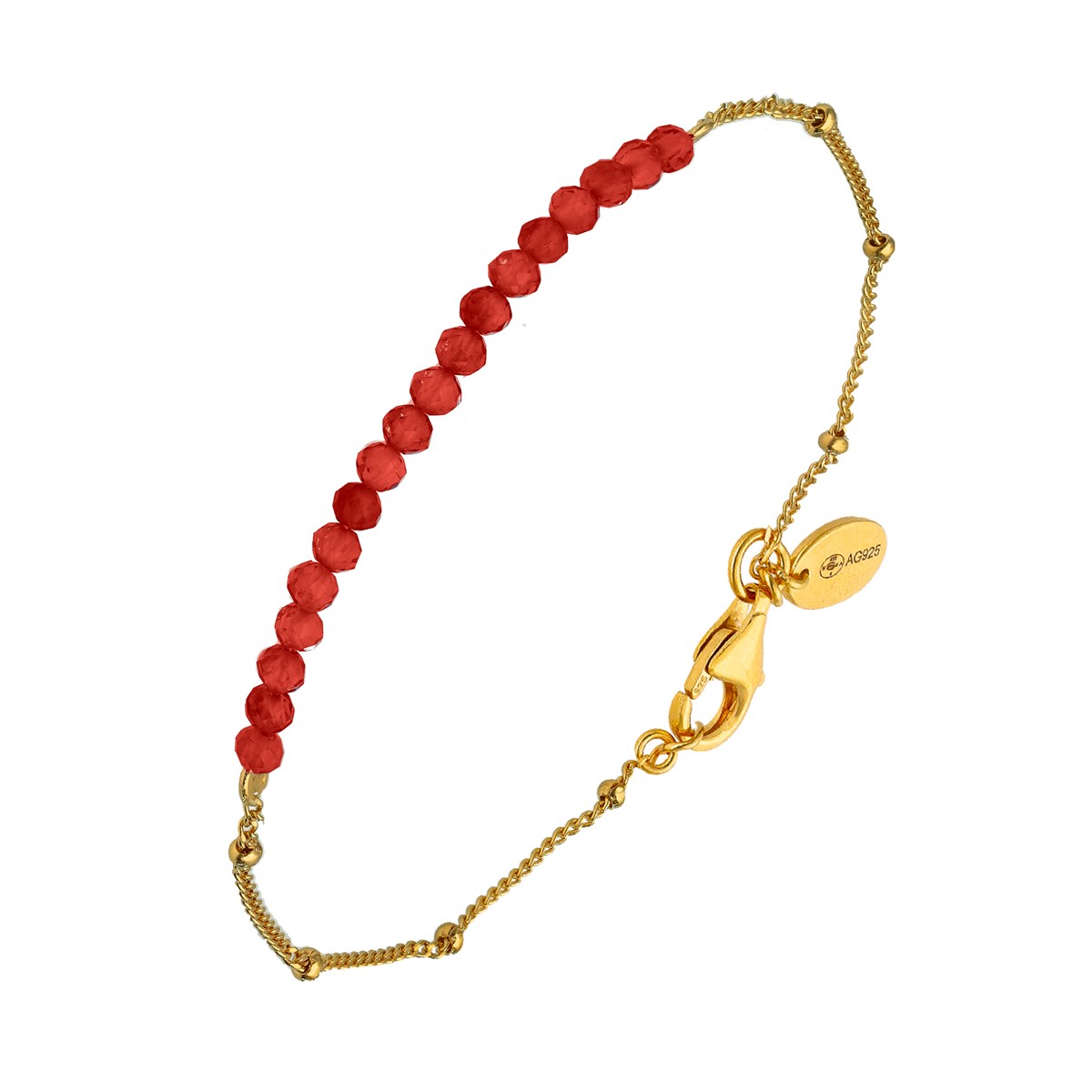 Bracelet Chaîne Argent Doré Avec Perles D'onyx Rouge