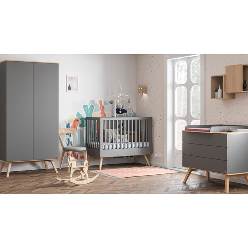Chambre TRIO lit 70x140 commode armoire NATURE Gris - VOX
