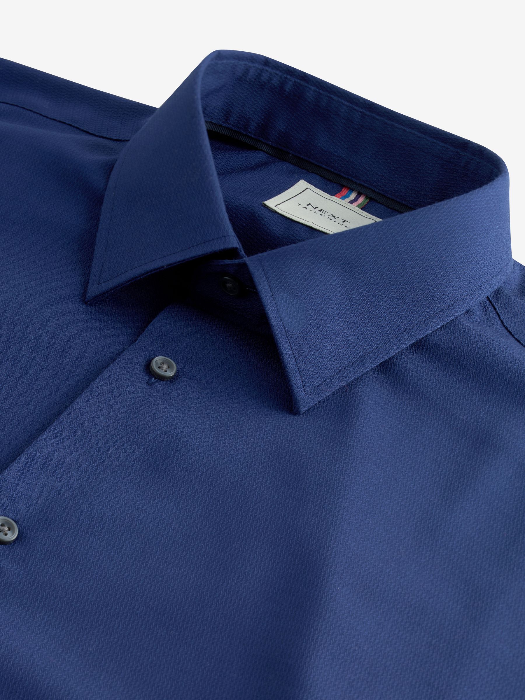 Saffierblauw - Normale Pasvorm - Onderhoudsvriendelijk, getextureerd, slim fit overhemd met enkele manchet