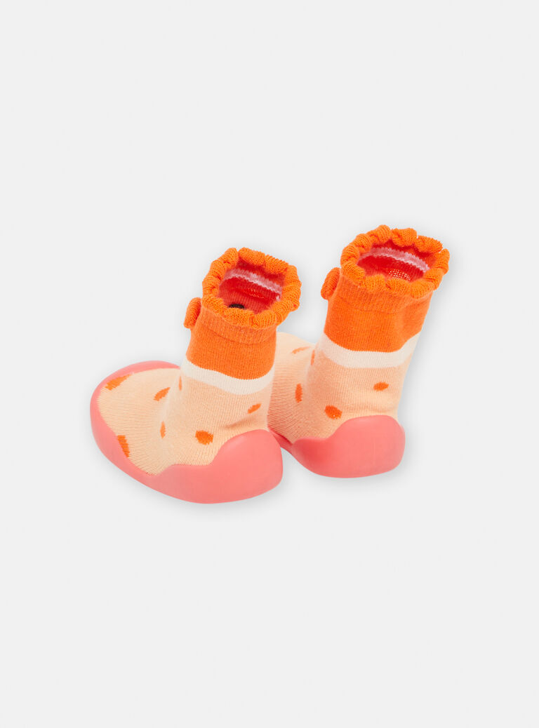 Chaussons chaussettes oranges et roses à imprimé à pois