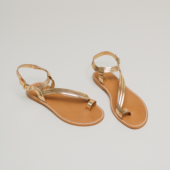 Sandales à brides  en cuir métallisé or