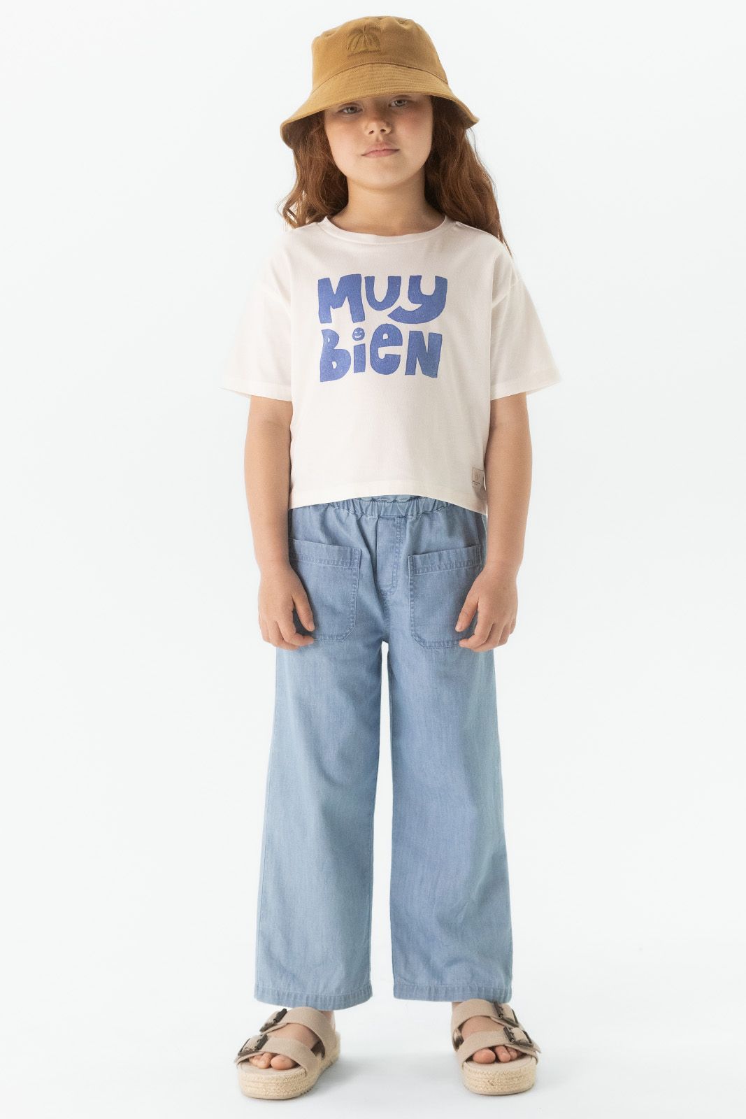 Denim loose fit pull on mousseline broek