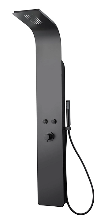 Colonne de douche hydromassante mécanique avec pommeau + douchette + flexible noir Essebagno Esseflat