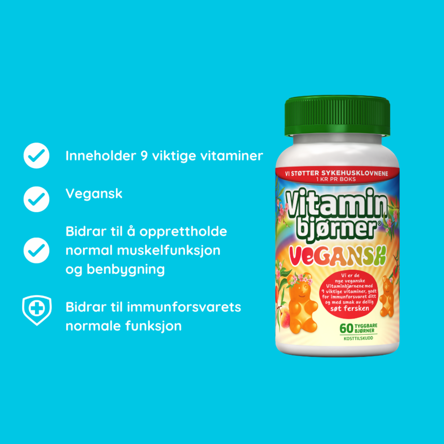 Vitaminbjørner med smak av fersken 60 tyggetabletter