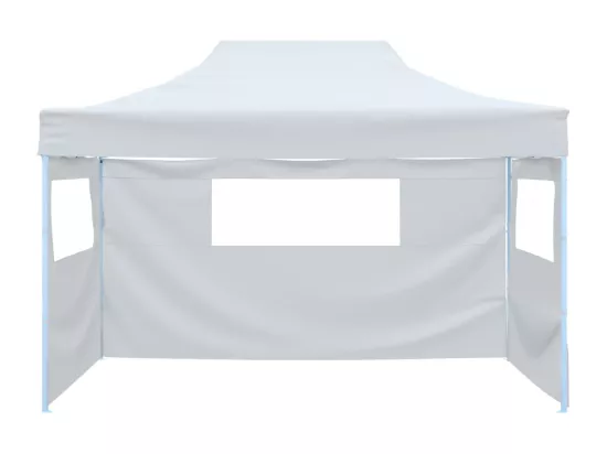 Tente pliable de réception avec 3 parois 3 x 4,5 m Blanc
