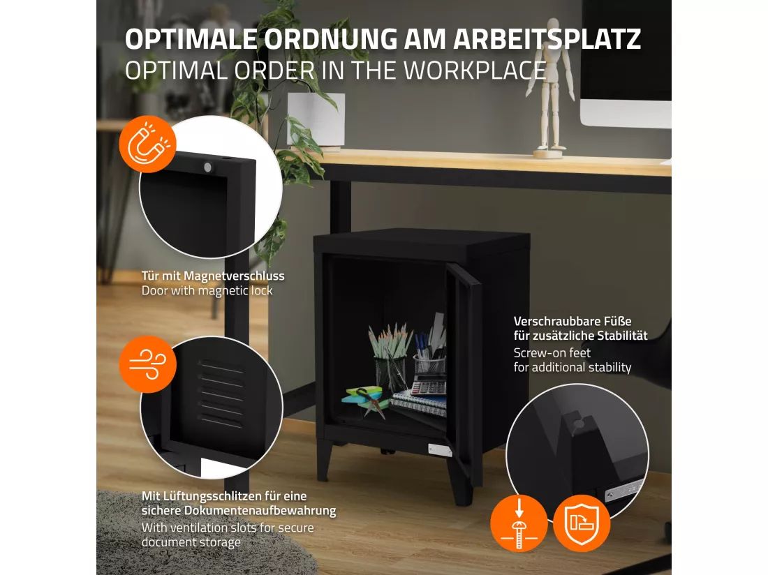 Armoire de classement noir en acier 40x30x57,5cm table de chevet stockage outils