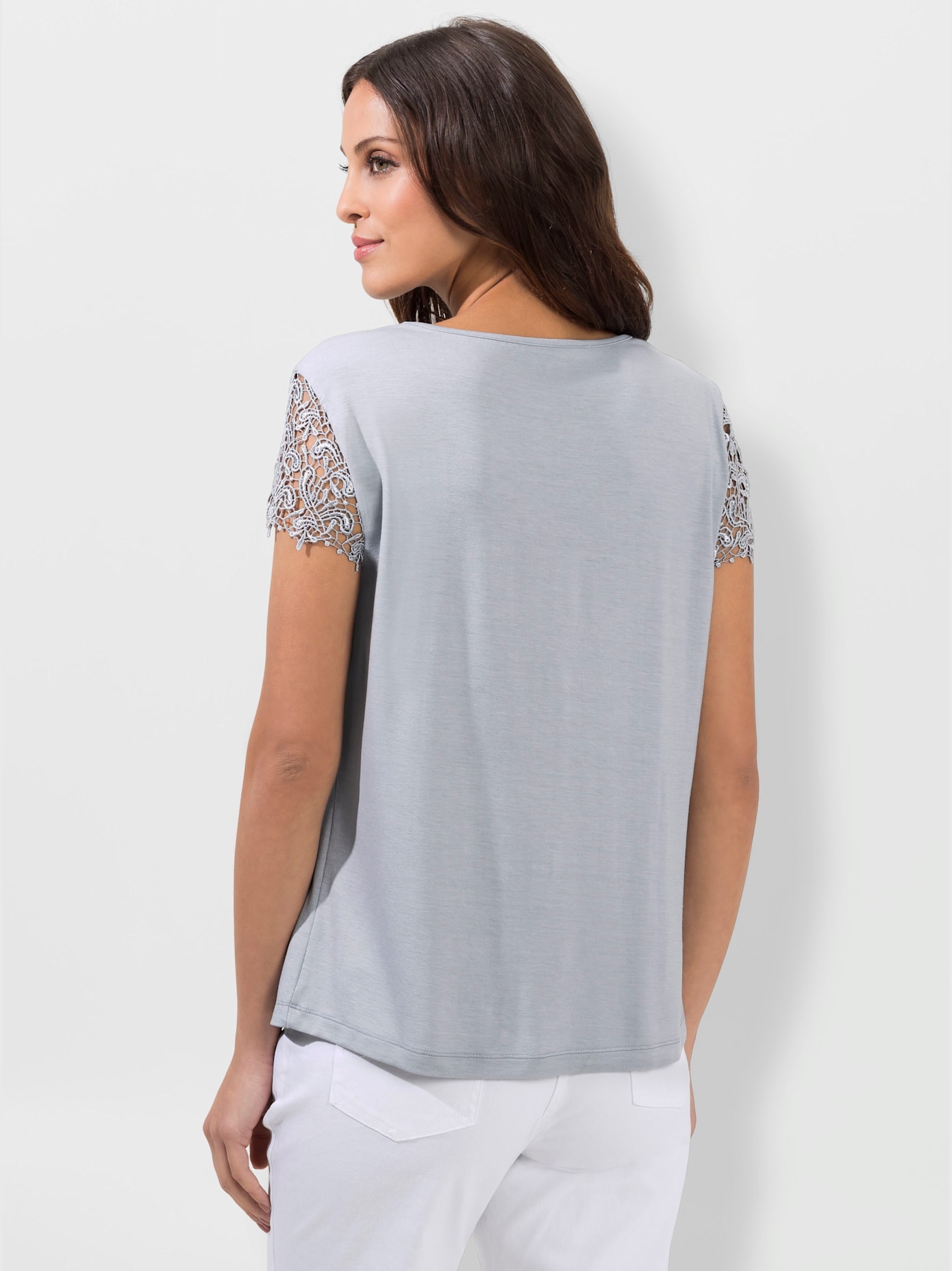 T-shirt empiècement en broderie anglaise manches courtes