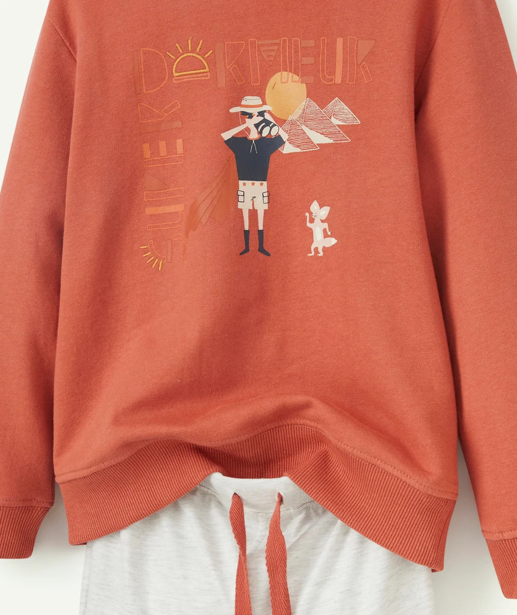 PYJAMA GARÇON EN FIBRES RECYCLÉES ORANGE ET GRIS THÈME ÉGYPTIEN