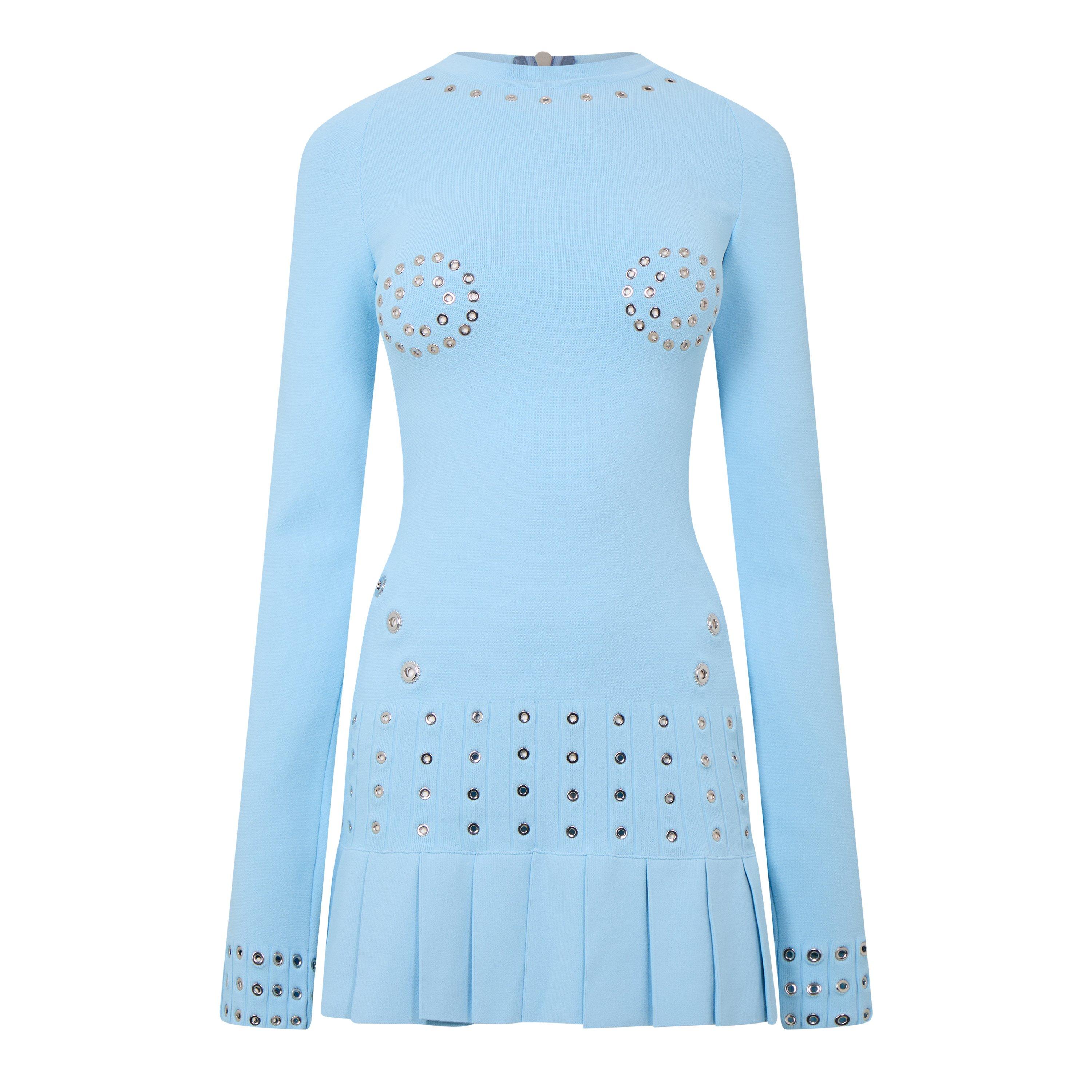 Off White Eyelet Pleated Mini Dress