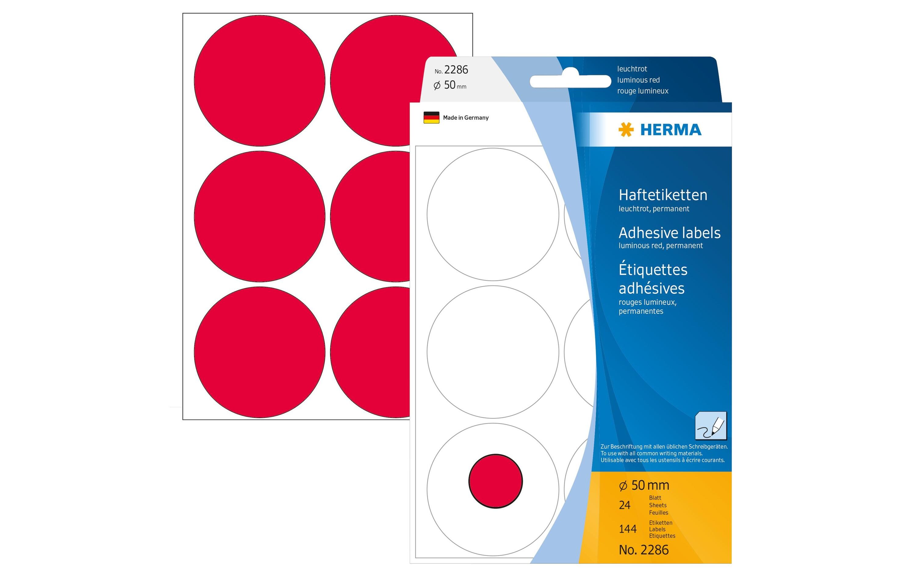 Vielzweck-Etiketten 2286 Leuchtrot Ø 50 mm, 24 BlSelbstklebende Markierungspunkte