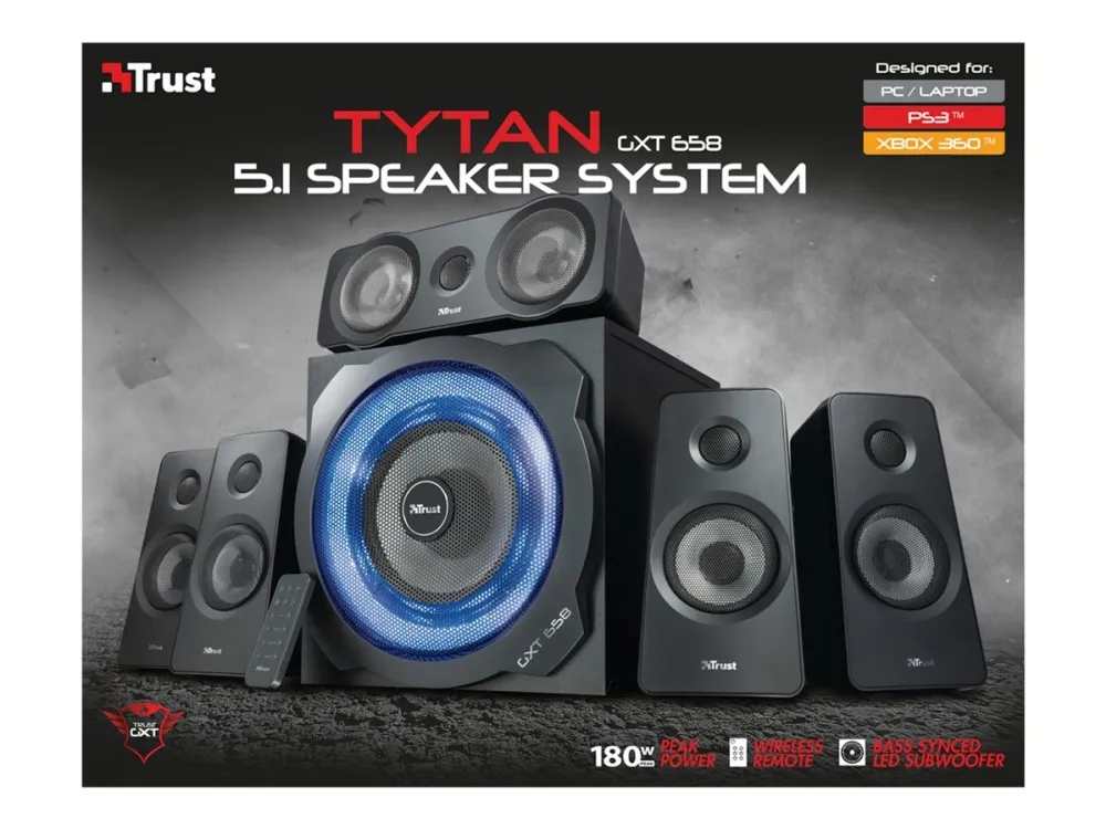 Trust GXT 658 TYTAN - Højttalersystem - 5.1-kanal - 90 Watt (Total) - sort