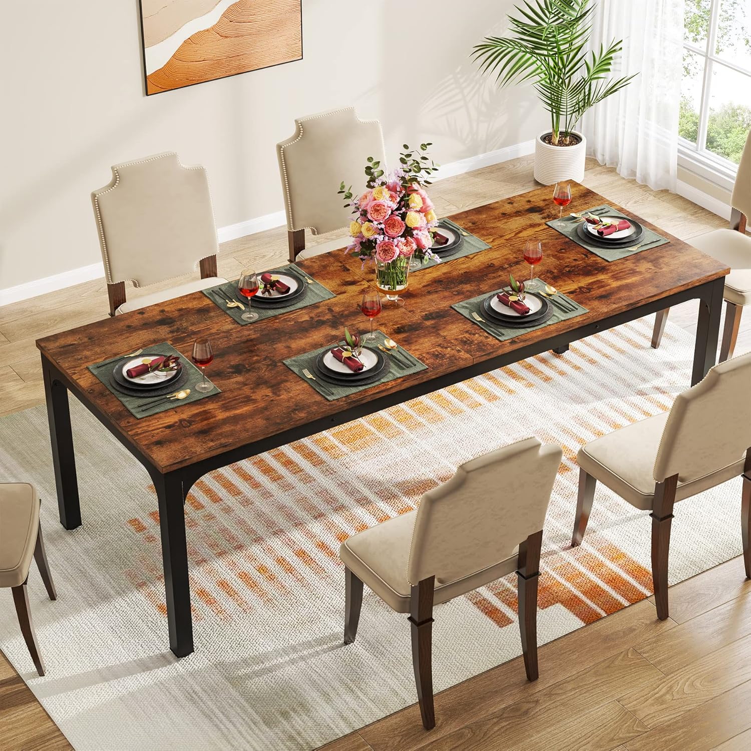 Tribesigns Esstisch, Industrieller Küchentisch für 6–8 Personen, 200 x 70 x 75 cm Rechteckiger Esstisch mit Robusten Metallbeinen für Esszimmer, Küche, Wohnzimmer, Rustikales Braun
