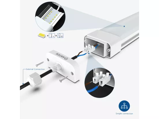 Anten Neon LED 150CM,45W 4950lm Blanc Neutre 4000K Tube LED, Reglette LED,IP65 Imperméable Luminaire Plafonnier pour Atelier, Sous Sol, Bureau, Hobby