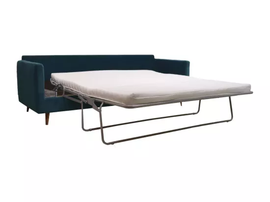 Villabon - Canapé convertible 4 places en velours pieds bois foncé - vert eucalyptus