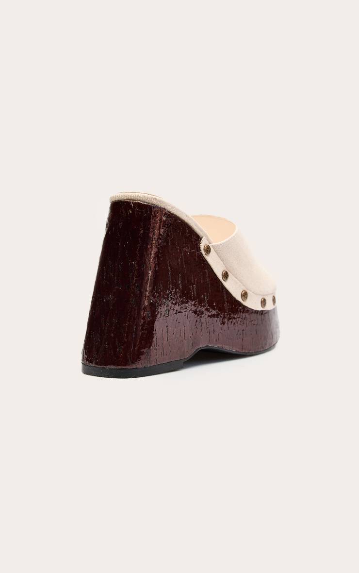 Naturel Mules Compensées En Lin À Clous