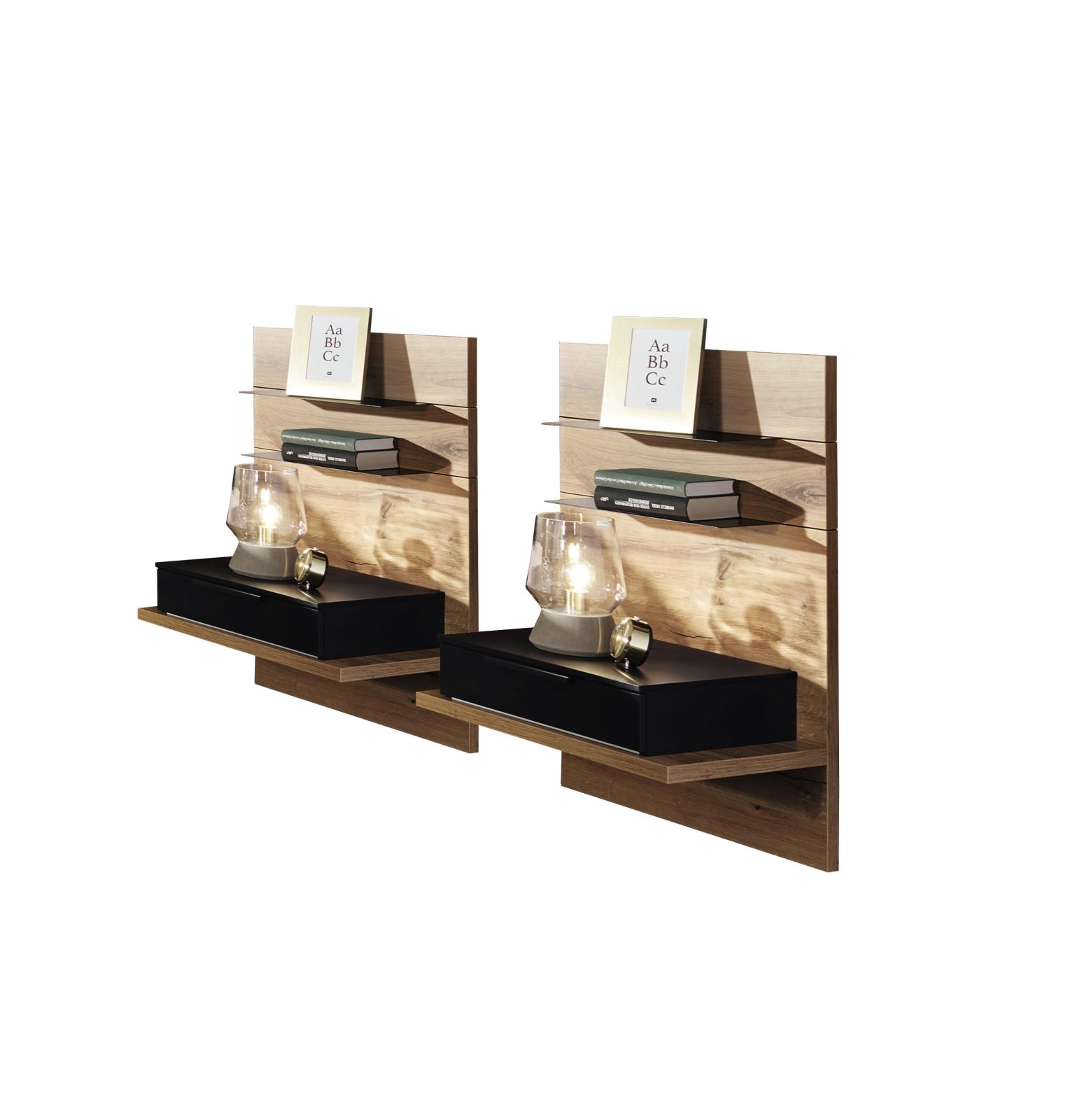 2er-Set Paneel-Nachttisch - schwarz - Atlantic Oak
