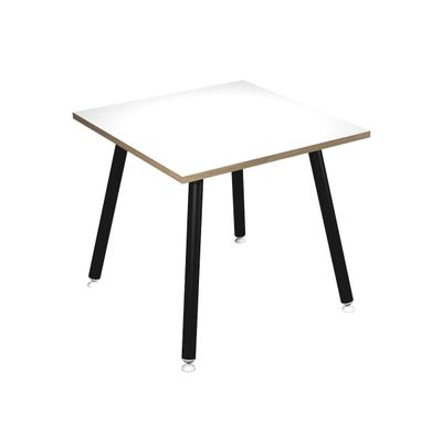 Table haute - 80 x 80 x 105 cm - Pieds métal noirs - Blanc chants chêne