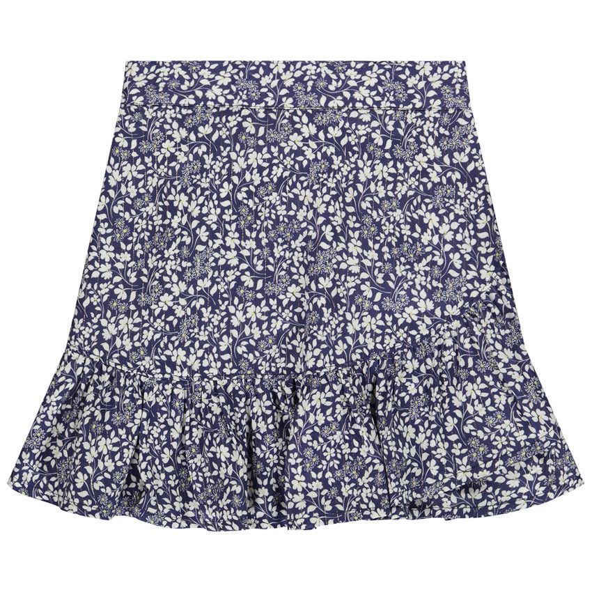 Jupe trapèze avec volant imprimé floral pour fille - Bleu marine
