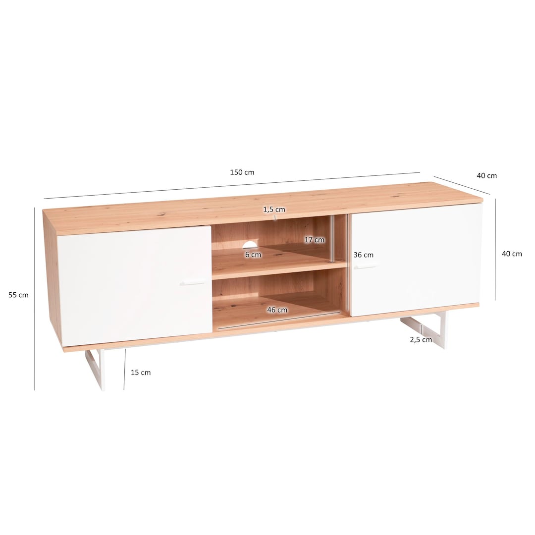 Lowboard 150 x 55 cm Eiche-Dekor/Weiß