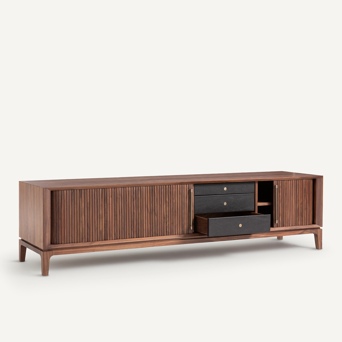 Móveis AM.PM para TV e Hi-Fi em nogueira e couro, Liamca