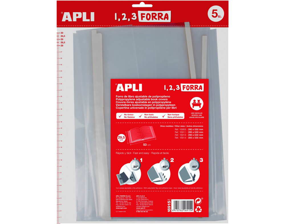 FORRA DE LIVROS APLI AJUSTÁVEL 5 UNIDADES 29.5CM