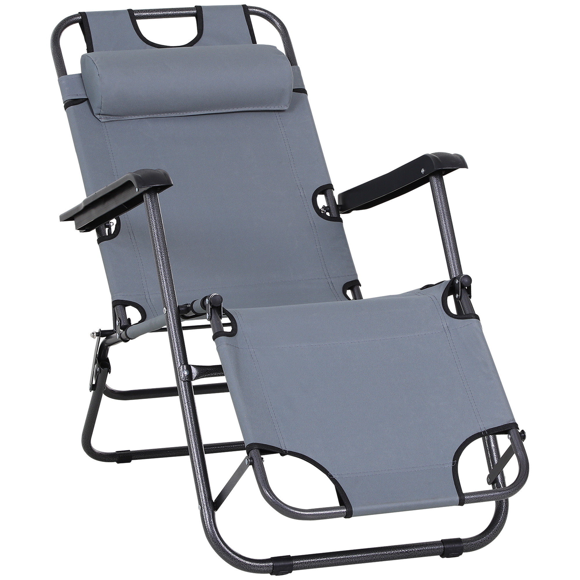Espreguiçadeira reclinável e dobrável Outsunny para jardim, com encosto ajustável em 2 níveis, apoio de cabeça e bolso, capacidade de carga de 136 kg, 118 x 60 x 80 cm, cinza.