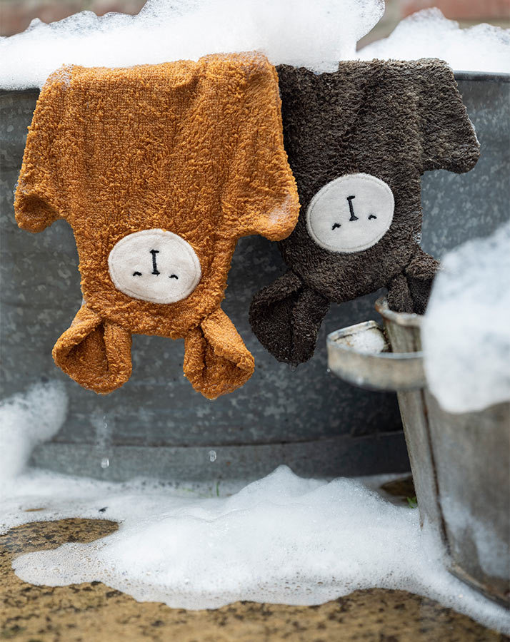 Waschlappen BATH MITTS – BEAR 3er-Set in olive