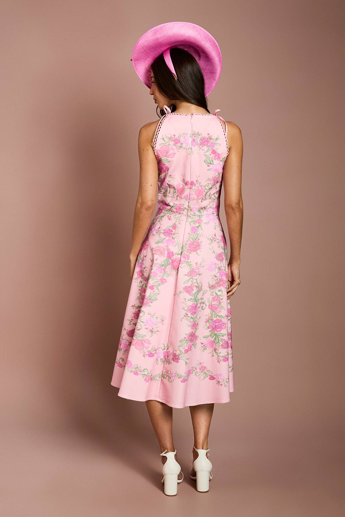 Coast Robe Midi À Imprimé Floral Placé Avec Nœud Aux Épaules