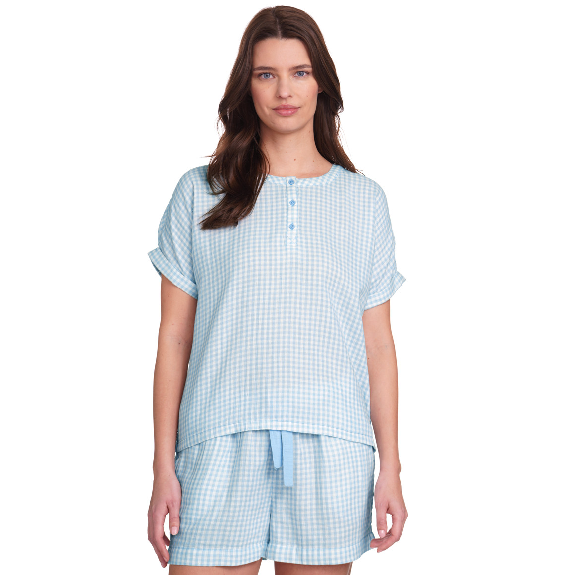 Gina Benotti Damen Musselin-Shorty mit Karo-Muster weiss / hellblau