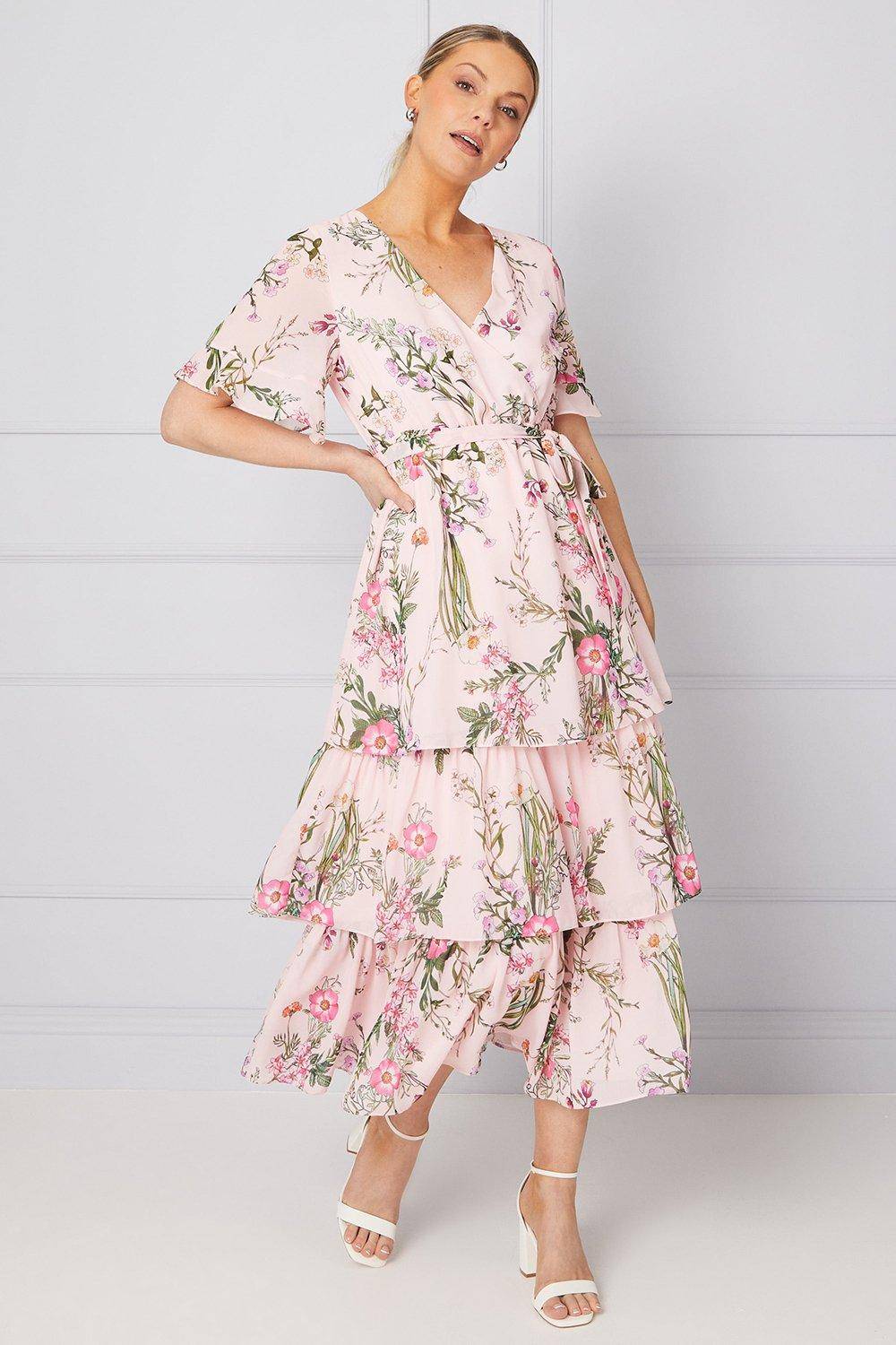 Wallis Robe Midi à Imprimé Floral et Volants pour Toute Occasion