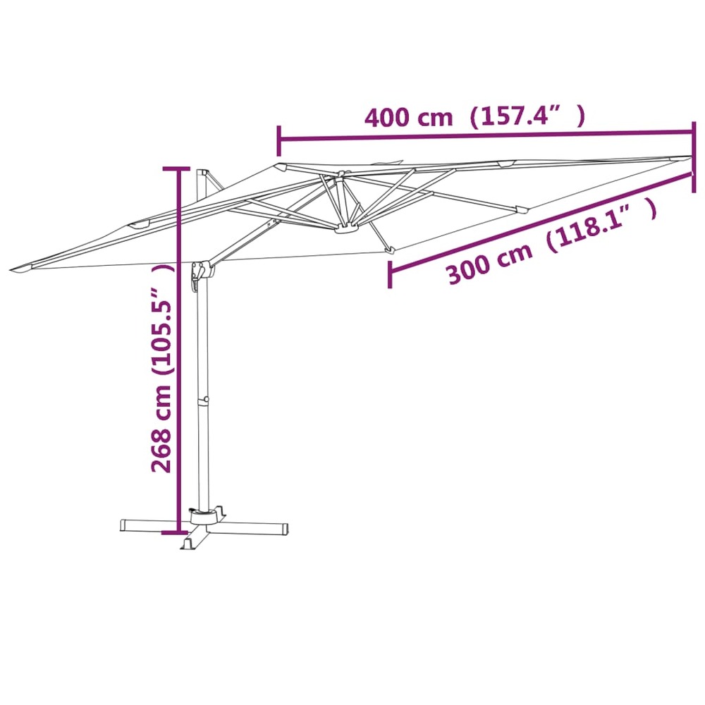 Parasol meuble de jardin déporté avec mât en aluminium 400 x 300 cm orange