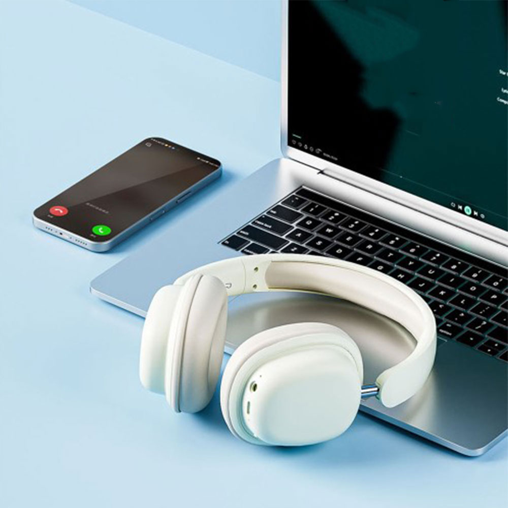 Bluetooth 5.3 Over-Ear Stereo faltbarer Kopfhörer Headset mit 3.5mm Klinken Anschluss / Plug-in Mikrofon - Beige