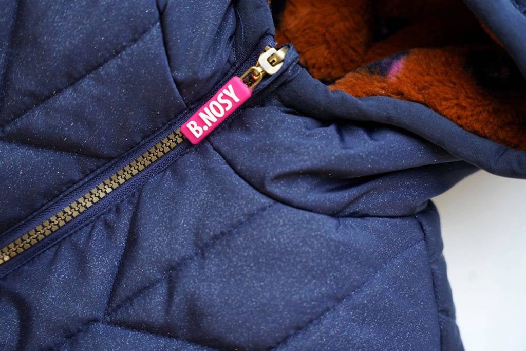 reversible winterjas met imitatiebont roest/blauw